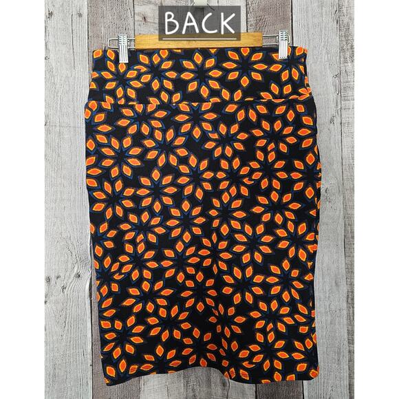 LuLaRoe Cassie Pull On Pencil Straight SKIRT Black Orange Floral Women's Medium - Picture 2 of 4